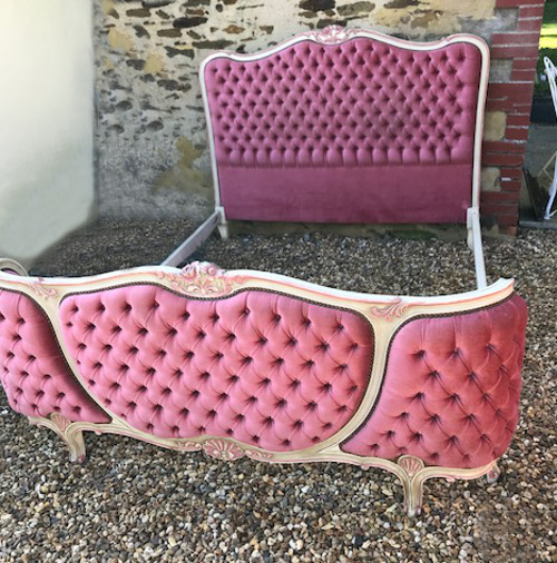 old French capitone double bed - buttonned